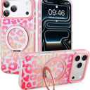 SAKUULO for iPhone 17 Pro Clear Case Colorful Leopard with Stand | with Invisible Magnetic O-Ring Stand Military-Grade Clear Case With Screen Protector[Great Grip Feeling]