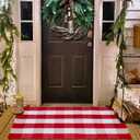 Christmas Red and White Plaid Rug 27.5 x 43 Inches, Hand-Woven Indoor/Outdoor Layered Cotton Blend Buffalo Plaid Rug, Washable Front Door Mat, Perfect for Porch, Living Room, Entryway