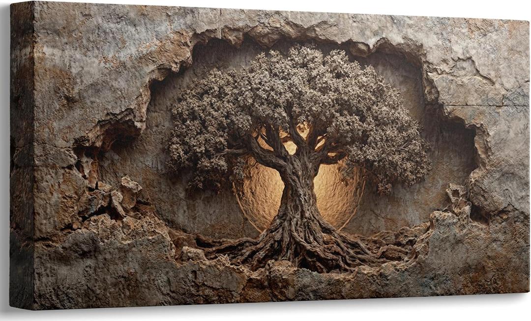 Anpeer Large Rustic Tree of Life Canvas Wall Art, 24x48 Inch