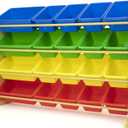 Humble Crew Extra-Large Toy Organizer with 20 Plastic Bins  Primary/Natural Storage Rack with 4-Tier Shelves, Anti-Tip Safety, for Kids Rooms, Playrooms, Nurseries & Classrooms