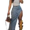 Tbahhir Long High Slit Skirt Denim for Women Sexy High Waisted Jean Skirt Maxi Slim Fit Y2k Streetwear Fall Club Party, XL