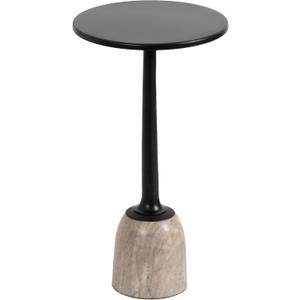 Kate and Laurel Nyall Modern Natural Marble Drink Table, 12 x 12 x 22, Marble and Black, Transitional Round Mini Table with Premium Marble Base for Use as Indoor Plant Stand or Small Bathtub Table