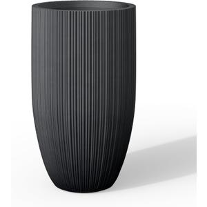 Kante 24 Inch Tall Round Concrete Planter, Large Indoor Outdoor Plant Pots with Drainage Hole and Rubber Plug, Modern Decorative Garden Pots for Home Patio Porch, Textured Black