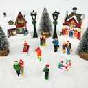 Rileryan 15 PCS Christmas Village Sets People House Figurines for Miniature Christmas Town Village Accessories Decor Buildings Collectible Home Decorations