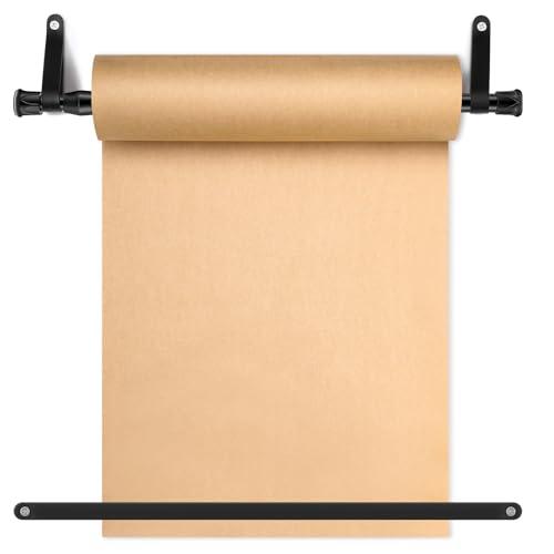 Vicenpal 15.5 Inch Retractable Kraft Paper Roll Holder Dispenser Wall Mounted Butcher Paper Holder Roller for to Do Lists, DIY Drawing, Taking Note, Artwork, Creative(Black)