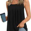LONGYUAN Womens Tank Tops Summer Sleeveless Tunic Square Neck S-4XL (Black, L)