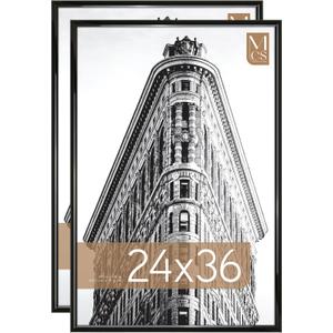 MCS Trendsetter 24x36 Poster Frame Black High-Gloss, Vertical & Horizontal Wall Hanging Large Picture Frame for Photos, Posters & Art Prints (2-Pack)