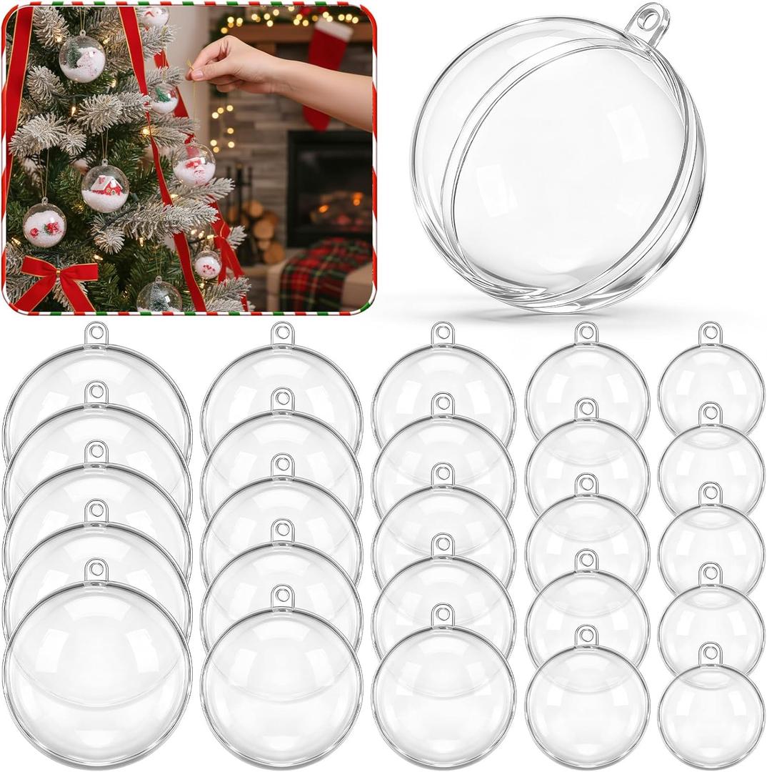 Wettarn 25 Pcs Clear Christmas Ornaments Balls 30/40/50/60/70 mm Plastic Fillable Ornaments Ball for DIY Crafts, Acrylic Christmas Tree Hanging Decorations for Holiday Xmas Home Wedding Party Decor