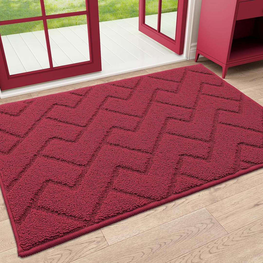 OLANLY Indoor Door Mat, 32x20, Dirt Resistant and Absorbent, Sturdy Non-Slip Rubber Backing, Easy to Clean, Washable Low-Profile Doormat for Entryway, Burgundy