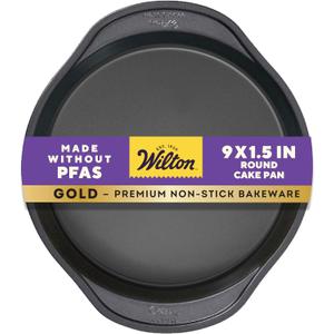 Wilton Gold Premium Non-Stick Warp-Resistant Bakeware, Made without PFAs, Round Cake Pan, 9 x 1.5 in, Packaging May Vary, Pack of 2 