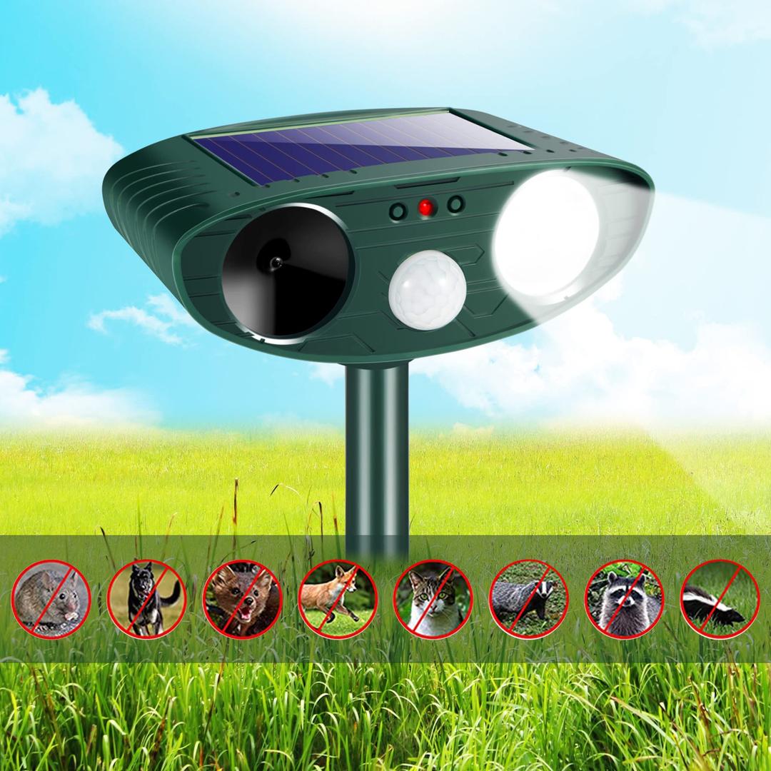 2025 Solar Animal Repellent Ultrasonic Animal Repeller Outdoor Deer Repellent Waterproof with Motion Detection Cat Deterrent Rabbit Raccoon Dog Squirrel Coyote Skunk Repellent for Yard Garden (Green)