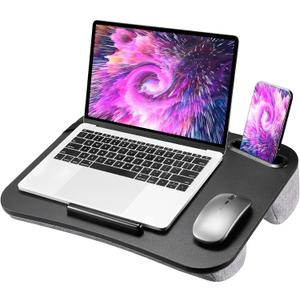 HUANUO Laptop Lap Desk, Fits up to 15.6-Inch Laptops and Tablets, Portable Lap Desk with Cushion, Phone Holder and Storage Bag, Black Lapdesk for Home Office or Dormitory