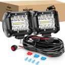 Nilight LED Light Bar 2PCS 60W 4 Inch Flood Spot Combo LED Work Light Pods Triple Row Work Driving Lamp with 12 ft Wiring Harness kit - 2 Leads
