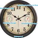 16 Inch Large Outdoor Clock with Thermometer and Hygrometer Combo, Waterproof Indoor Outdoor Wall Clocks for Patio, Pool, Garden, Backyard Decor- Retro Bronze
