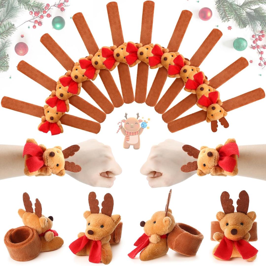 Soulchen 24 Pcs Animal Slap Bracelets Kids Christmas Gift Stuffed Animal Snap Bracelets Christmas Party Favors Decorations Stocking Stuffers Xmas Goodie Supplies Classroom Prizes