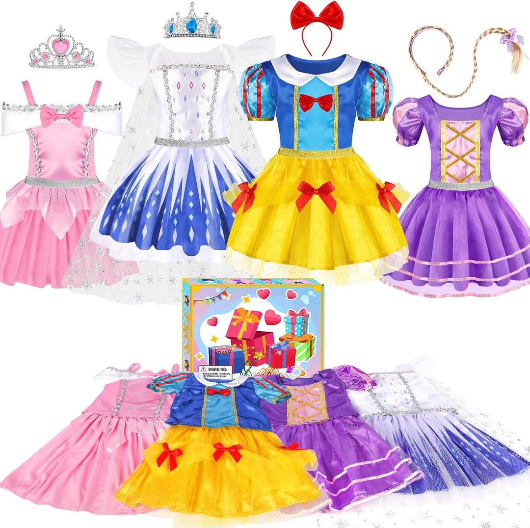 EULRGAUS Princess Dress Up, Toddler Dress Up Clothes, Cosplay Princess Costume Gift Set with Princess Dresses and Princess Toys, Pretend Play Girl Toys Age 3-6, Halloween Christmas Birthday Gift (S)