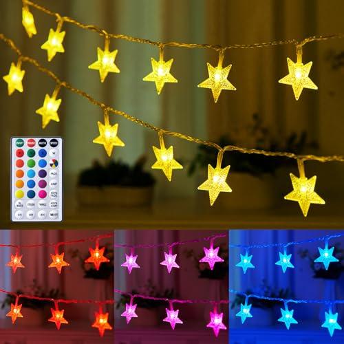 Minetom Color Changing Star String Lights - 23 ft 50 LED Ramadan Decorations Star Fairy Lights with Remote and Timer, 16 Colors and 7 Modes, USB Powered String Lights for Bedroom Party Indoor Decor