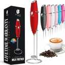 Bean Envy Milk Frother, Coffee Stirrers, Frother Wand, Milk Frother Handheld, Frother with stand, Hand Blender for Coffee, Lattes, Cappuccino, Matcha and Hot Chocolate  Kitchen Gifts - Red (Classic)
