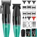 VGR Professional Hair Clipper and Trimmer Set for Men, Barber Clipper and Zero Gap T-Blade Trimmer Kit, Cordless USB Rechargeable Hair Cutting Kit with 9 Guide Combs, Ceramic Blade, LED Display