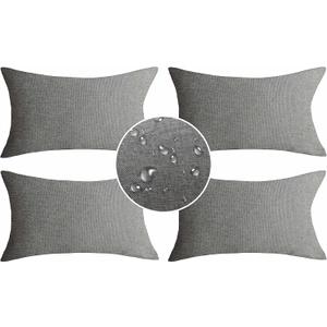 Demetex Outdoor Lumbar Pillow Covers Decorative Lumbar Waterproof Throw Pillows for Couch Bed, Set of 4, 12x20 Inch, Light Grey