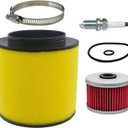 17254-HN1-000 Foreman 500 Air & Oil Filter Replacement for Honda Rubicon 500 TRX500F TRX500FA TRX500FM Rancher 420 TRX420 2014-2016 Rincon 650 TRX650FA Sportrax 400 with Spark Plug
