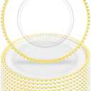 Tomeurperf 10Pcs Clear Charger Plates Bulk Wedding - 13" Premium Clear Plastic Chargers with Gold Beaded Rim，Decorative Dinner Charger Plates for Events & Parties