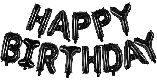 Black Happy Birthday Balloons Banner, Foil Balloon Personalized Name Letters Balloons Sign Birthday Party Decorations for Women Men Boys Girls (Black)