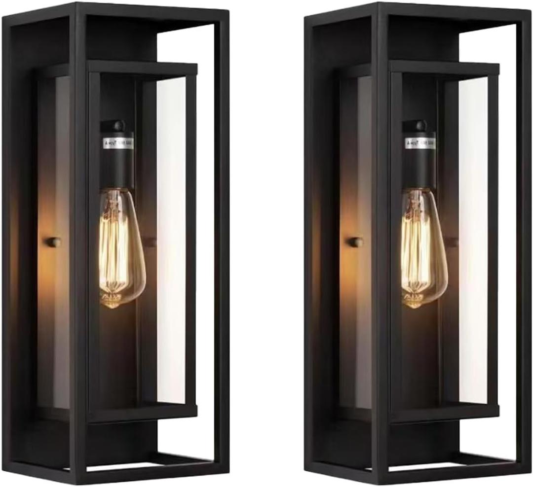 2Pack 18inch Outdoor Wall Light Fixtures, Exterior Waterproof Modern Matte Black Wall Lamps with Glass Shades,E26 Sockets Porch Light for Front Door Patio Entryway