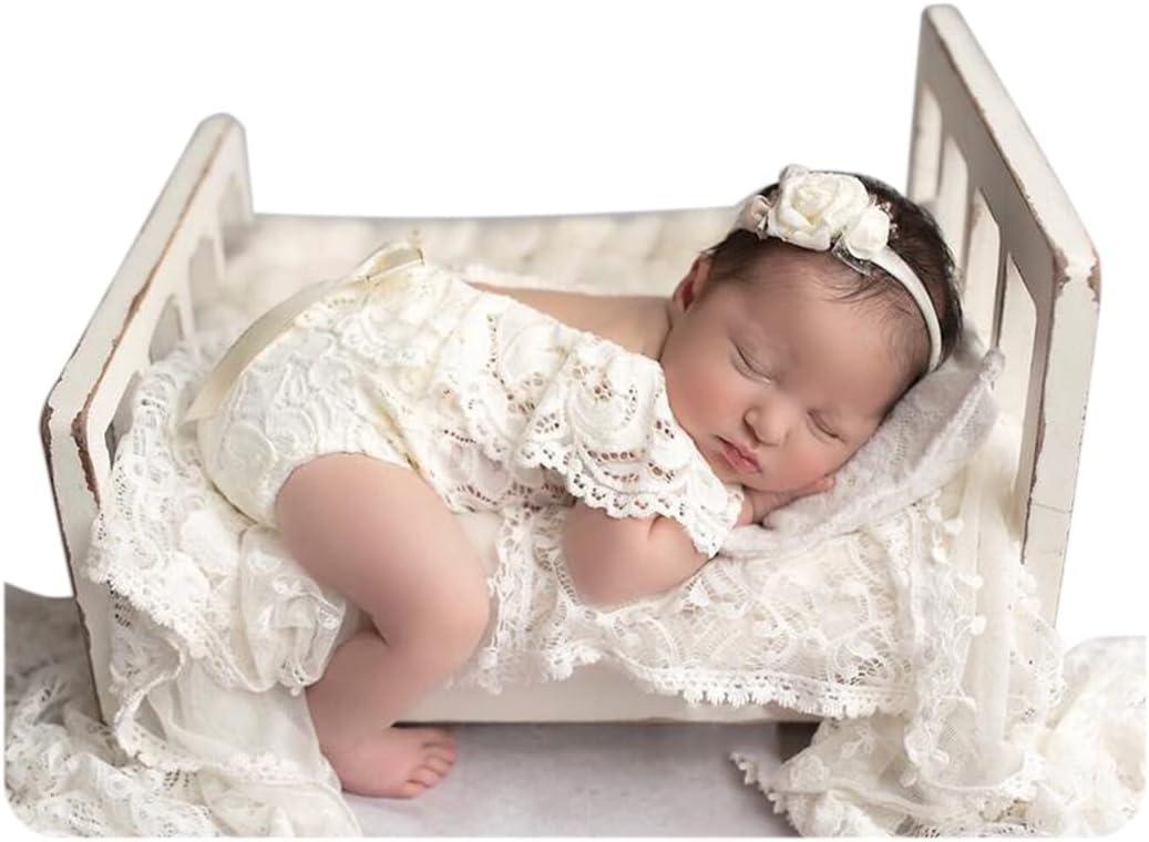 Newborn Photography Props Baby Girl Lace Romper Newborn Baby Photo Props Outfits 0-1 Month (Off-white)