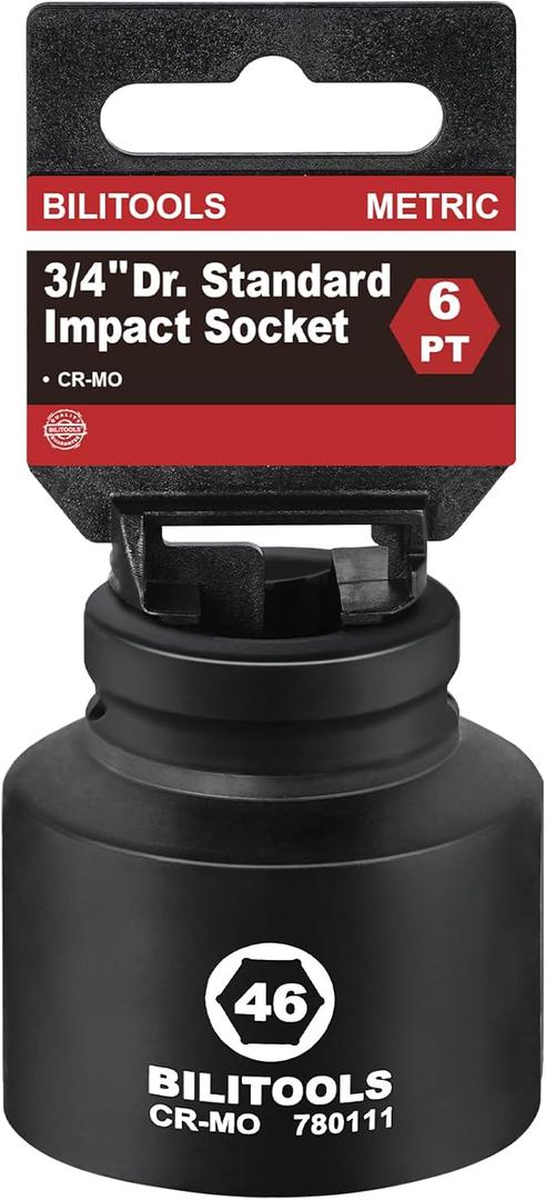BILITOOLS 3/4" Drive Impact Socket 46mm, Metric, CR-MO Steel, 6 Pt. Impact Grade Heavy Duty Large Axle Nut Socket