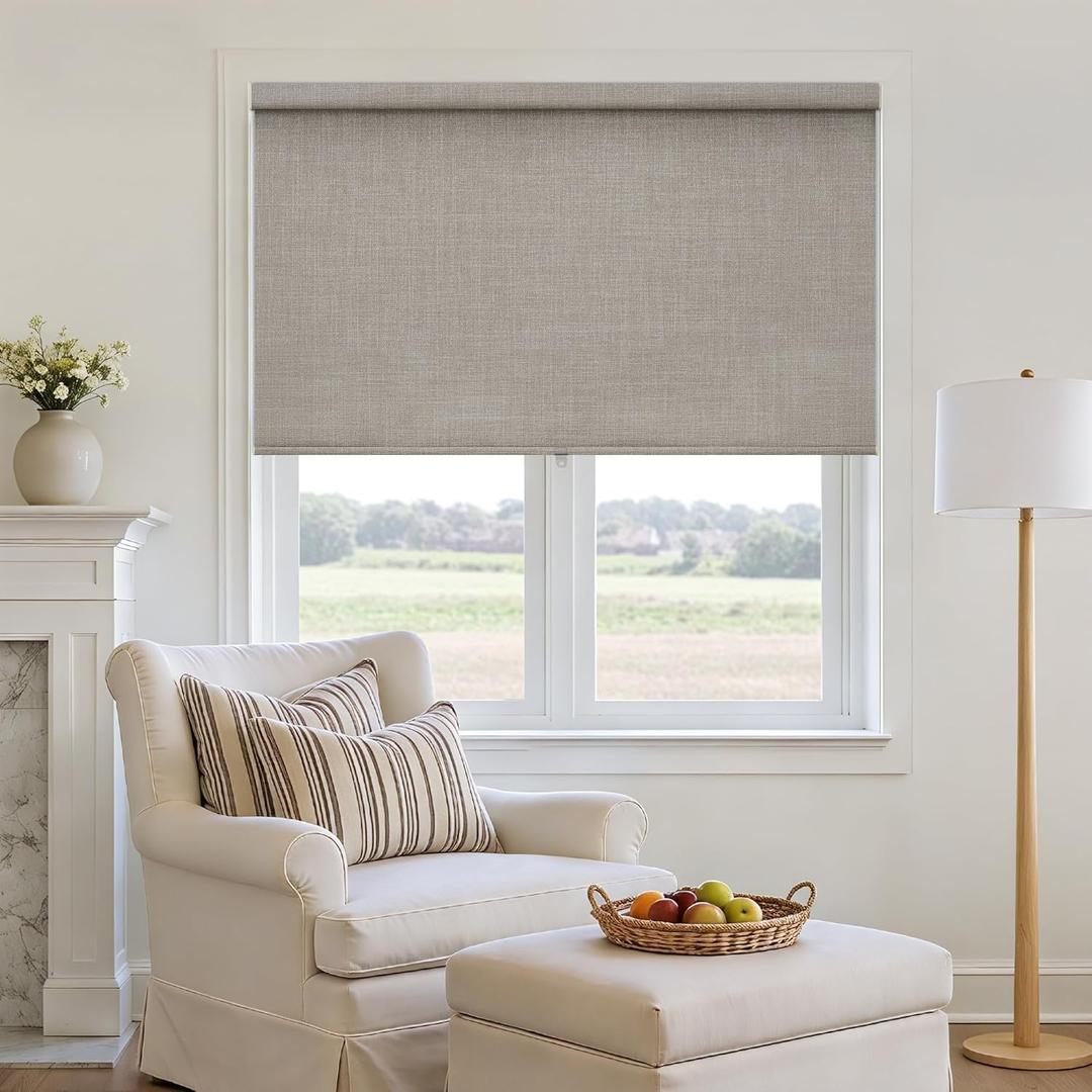 Burlywood Birch 100% Blackout Roller Shades for Window Room Darkening Thermal Insulated UV Protection Cordless Free-Stop Window Blinds for Bedroom Home Office Door Protect Privacy 43" W x 72" H