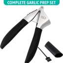 Garlic Press Set Heavy Duty Rust-Resistant Garlic Crusher & Mincer with Ergonomic Handles, Easy Squeeze Manual Garlic Press, Cleaning Brush & Silicone Peeler, Large Chamber Kitchen Tool