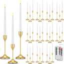 Gold Candle Holders with LED Flameless Taper Candles Bulk Include Metal Taper Candlestick Holder Battery Operated Flickering Candle for Table Wedding Christmas Housewarming Gift(30 Set)