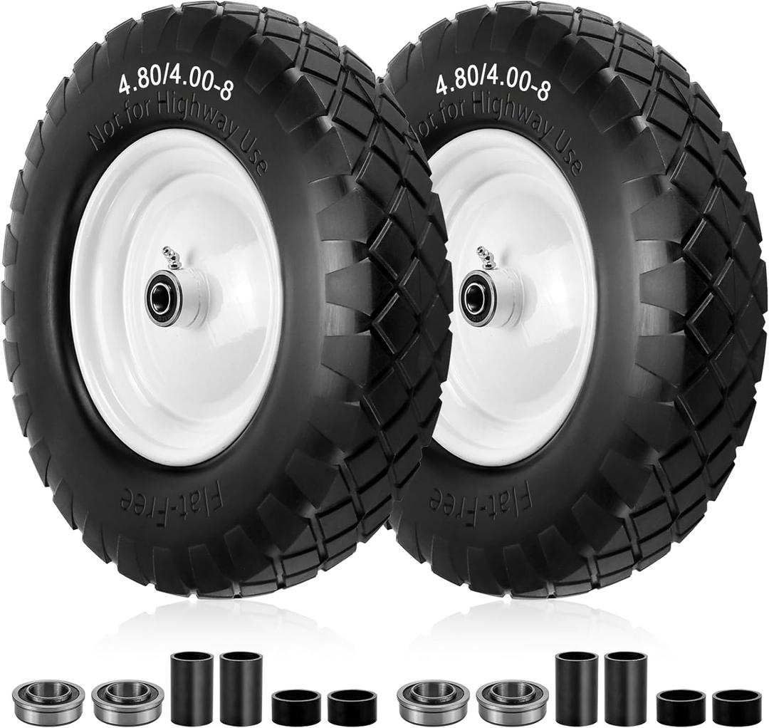 4.80/4.00-8 Flat Free Tire and Wheel- 16" Flat-Free Solid Wheelbarrow Tires with 5/8" & 3/4" Bearings, 3"-7" Centered Hub by Cenipar Universal Fit for Wheelbarrow, Hand Truck, Garden Trailer, Trolley (white)