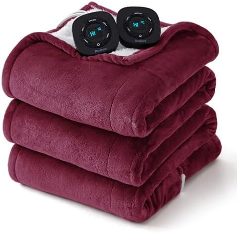 Bedsure Electric Blanket Queen Size - Dual Control Heated Blanket Queen, Fast Heating with 10 Time Settings & 10 Heat Settings, Warm Gift for Grandma (84x90 inches, Red)