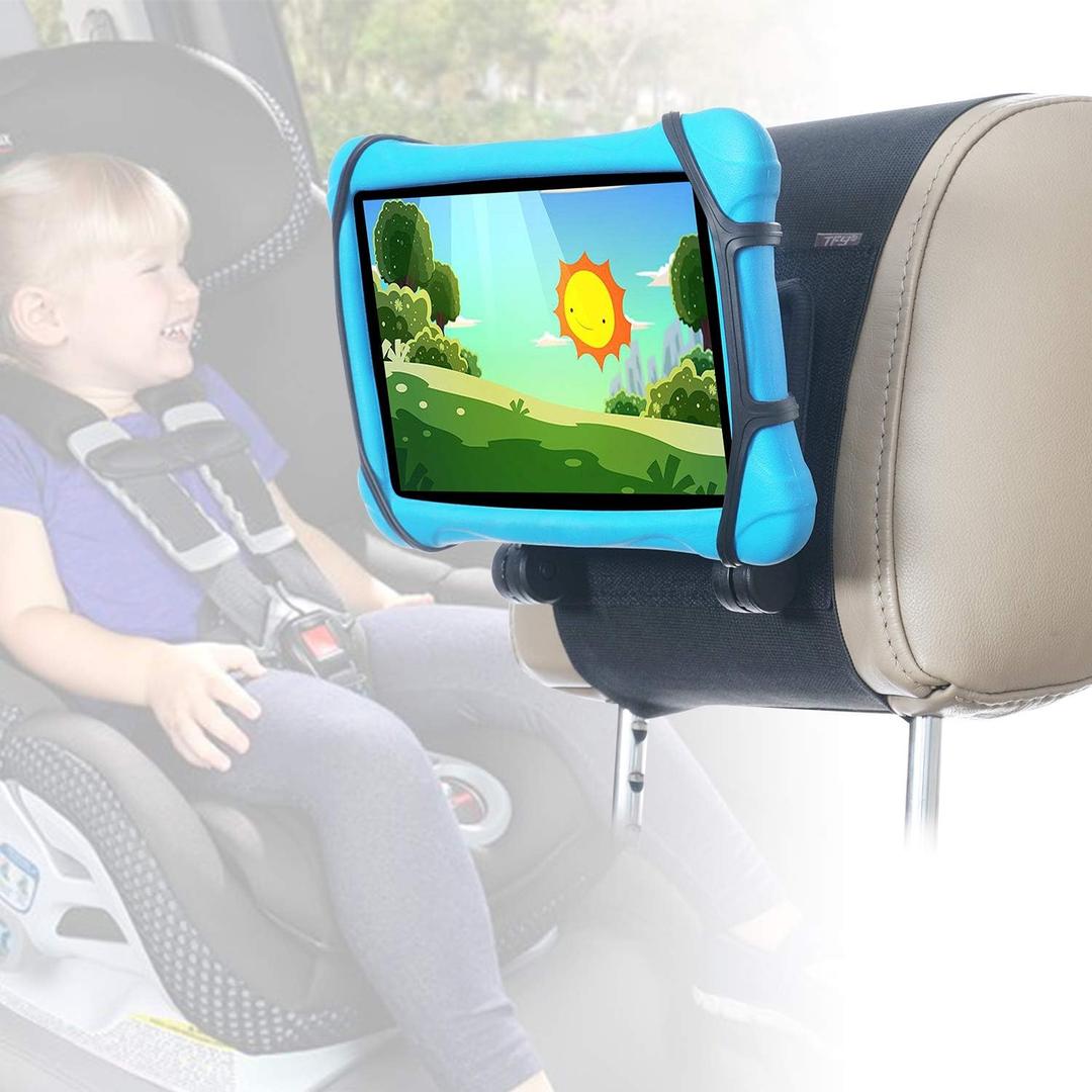 TFY Car Headrest Mount for 7-10 inch Fire, Fire HD, Kids Edition Tablets, Angle Adjustable Holder with Silicon Holding Net