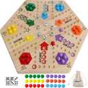 Large Size Original Marble Game Solid Wood 20 inch Wahoo Board Game Double Sided Painted Wooden Fast Track for 6 and 4 Players 6 Colors 24 Marbles 6 Dice for Family Friend (Log)