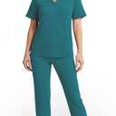 Scrubs for Women Set, Stretchy V-Neck Top & Jogger Pants with Multi-Pocket Yoga Waistband (XX-Large, Green)
