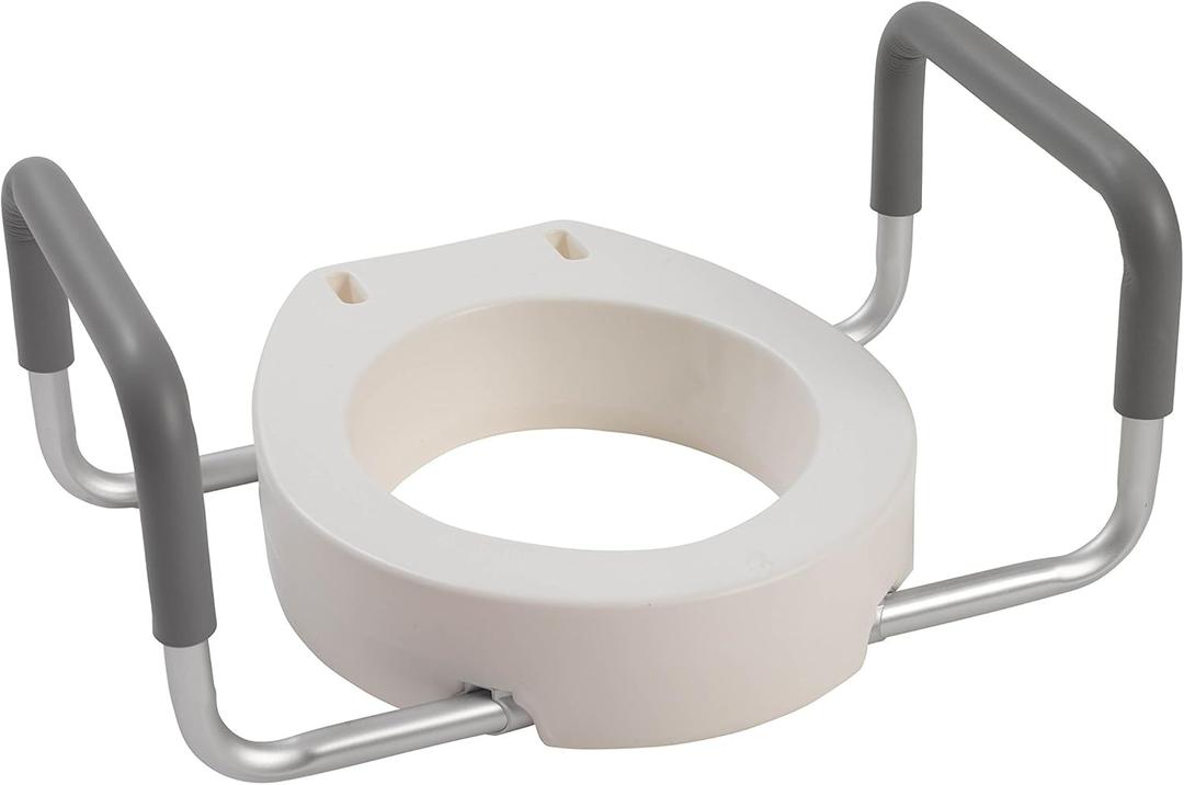 Drive Medical 12402 Premium Raised Toilet Seat with Removable Metal Arms, Standard Seat, White