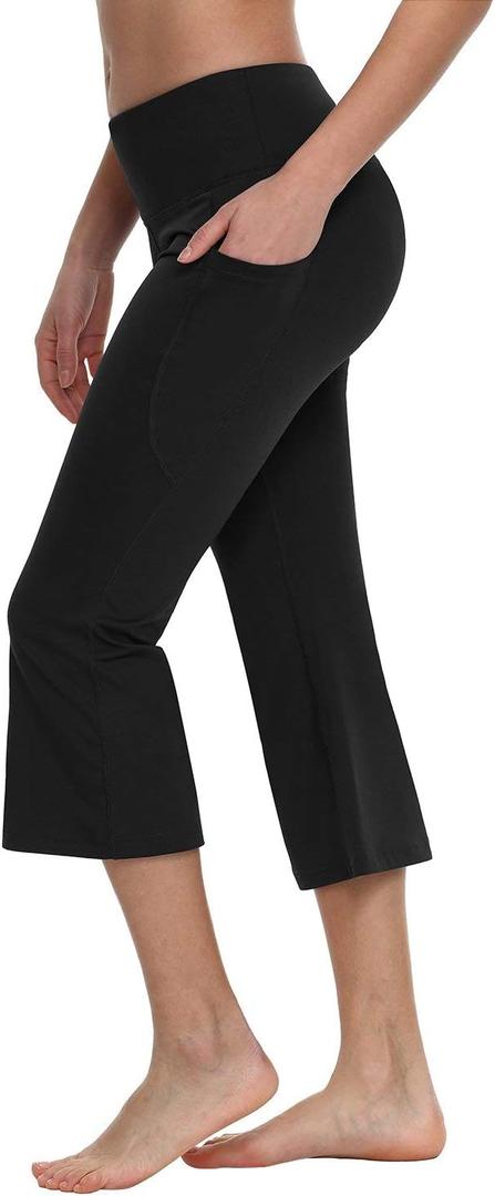 baleaf Women Flare Capri Leggings with Pockets Yoga Pants Bootcut Casual Cotton Work Summer Lounge (X-Large, Black)