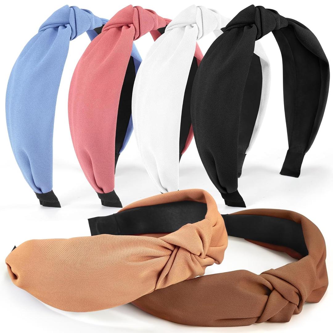 Headbands for Women Girls - 6PCS Stylish Top Knotted Headbands - Knotted Headband for Women - Head Bands Wide Hairband Hair Accessories (black, brown, khaki, white, , blue, deep pink)