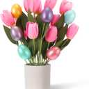 2 x Canlierr Easter Decoration Artificial Easter Tulip and Egg in Pot 12" Tall Potted Spring Tulip Flower Decor for Table Centerpiece Mantel Party Gift(Pink)