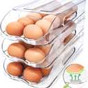Egg Holder for Fridge, Automatic Steady Rolling Egg Container with Soft Bumpers & Handle for Refrigerator, Stackable Fridge Organizers and Storage with Lid ((M SIZE) 3 Tier Holder 36 Eggs)