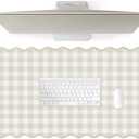 Scalloped Beige Checkered Gingham Desk Mat Cute Pastel Large Mouse Pad Kawaii Cottagecore Vintage Rustic Keyboard Pad Computer Mat for Desktop Aesthetic Cozy Office Desk Decor