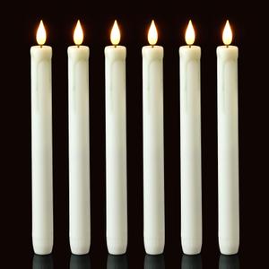Homemory 6 Pack Flameless Taper Candles, No Remote, Realistic Flickering Battery Operated Candlesticks, White LED Plastic Candle Safe for Weddings, Table Decor, Christmas, and Halloween