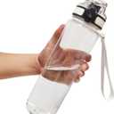 Tritan Clear Water Bottle | No Markings 32oz Sports Water Bottle | Leak Proof Re-Usable Flip Top Plastic Drinks Bottles for School, Office, Gym, Cycling, Exams (Clear-32oz)