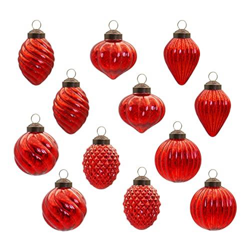 Glass Christmas Ball Antiqued Ornaments Holiday Decor Red Color Small Series(12 Pieces)