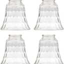 Ceiling Fan Light Covers, Glass Replacement Shades for Ceiling Fans, and Light Fixtures, Bell Shape Clear Glass with Decorative Hammered Finish. Hight 4.75" - Width 4.9" - Opening Fitter Size 2.25".