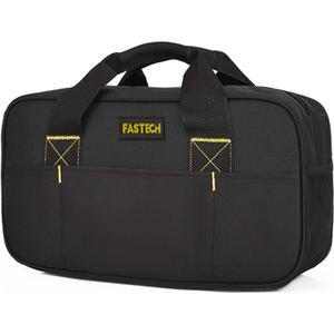 FASTECH Heavy Duty Tool Bag 14-Inch, Wide Mouth Tool Tote Bag, Waterproof Tool Organizer Bag, Electricians Repairman Tools Tote Bag (Black)