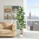6ft Artificial Fiddle Leaf Fig Tree with White Planter, Tall Fake Plant with Natural Wood Trunk and Lifelike Leaves, Faux Plants Indoor for Home Office Living Room Decor